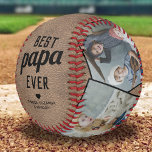Vintage Best Papa Ever Memento Baseball<br><div class="desc">Personalized grandpa father's day baseball featuring a rustic vintage brown leather background,  the text "best papa ever",  a cute heart,  and the childrens names. Plus 4 family photos for you to customize with your own to make this an extra special gramps gift.</div>