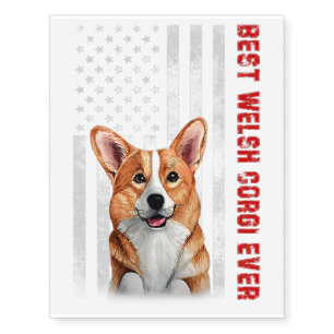 Vintage Best Welsh Corgi Ever American Flag Gift Temporary Tattoos