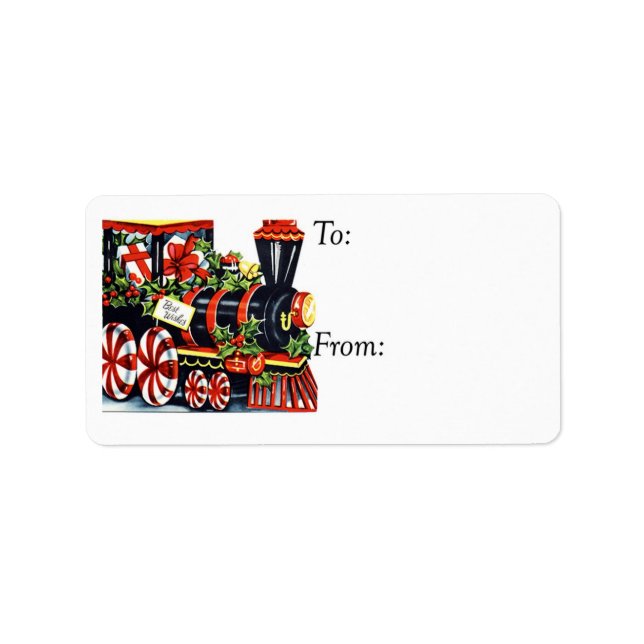 Vintage Best Wishes Christmas Train Gift Tag (Front)