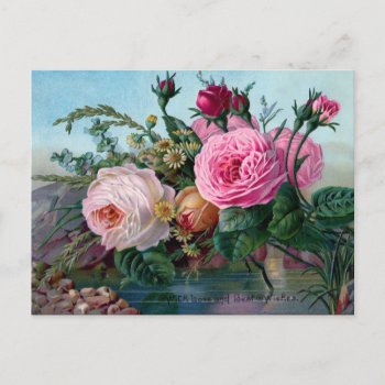 Vintage Best Wishes Flowers Postcard by greetingcardsonline at Zazzle