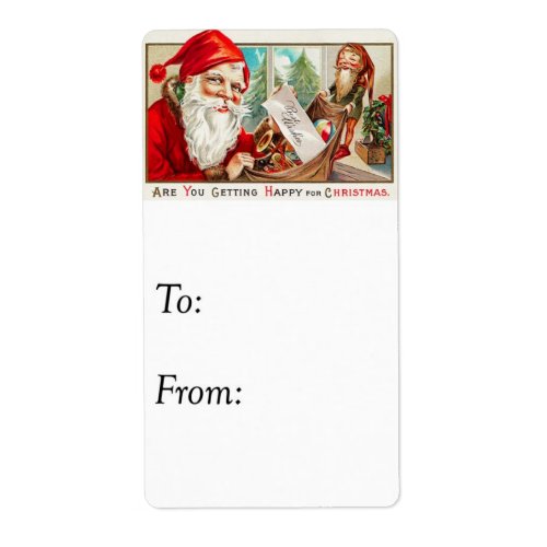Vintage Best Wishes From Santa and Elf Gift Tag