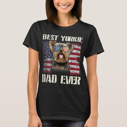 Vintage Best Yorkie Dad Ever Flag Us For Pet Owner T_Shirt