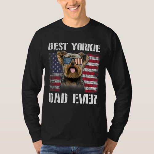 Vintage Best Yorkie Dad Ever Flag Us For Pet Owner T_Shirt