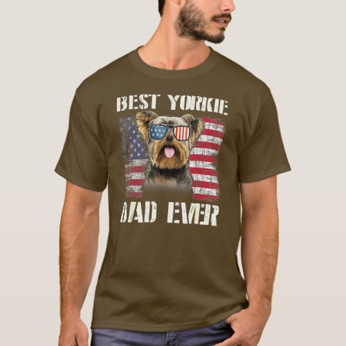 Vintage Best Yorkie Dad Ever Flag Us For Pet T_Shirt
