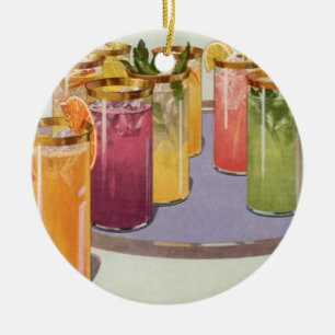 Vintage Beverages, Drinks with Ice Cubes on a Tray Ceramic Ornament