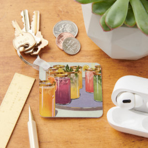 Vintage Beverages, Drinks with Ice Cubes on a Tray Keychain