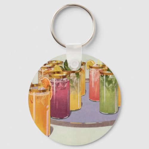 Vintage Beverages Drinks with Ice Cubes on a Tray Keychain