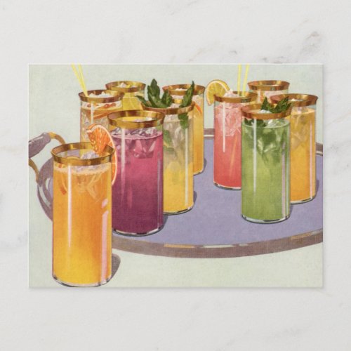 Vintage Beverages Drinks with Ice Cubes on a Tray Postcard