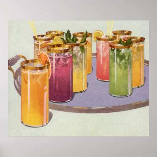 Vintage Beverages Drinks with Ice Cubes on a Tray Poster