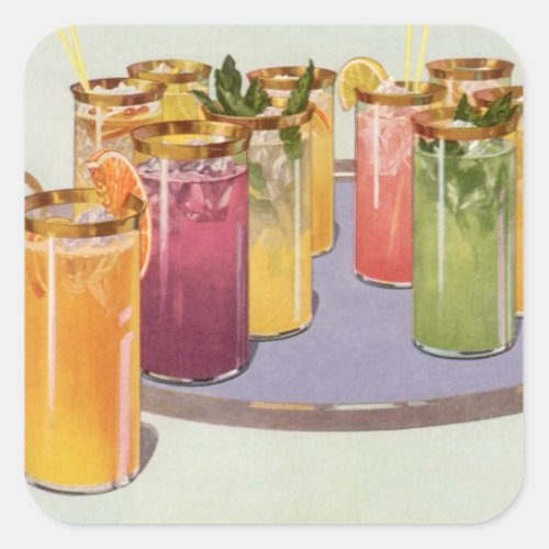 Vintage Beverages Drinks with Ice Cubes on a Tray Square Sticker