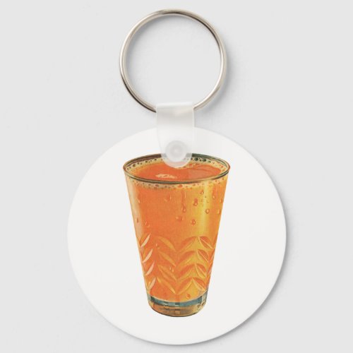 Vintage Beverages Glass of Orange Juice Breakfast Keychain