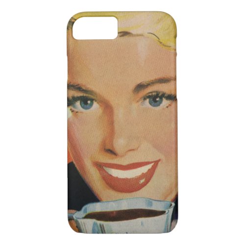 Vintage Beverages Happy Woman with Cup of Coffee iPhone 87 Case