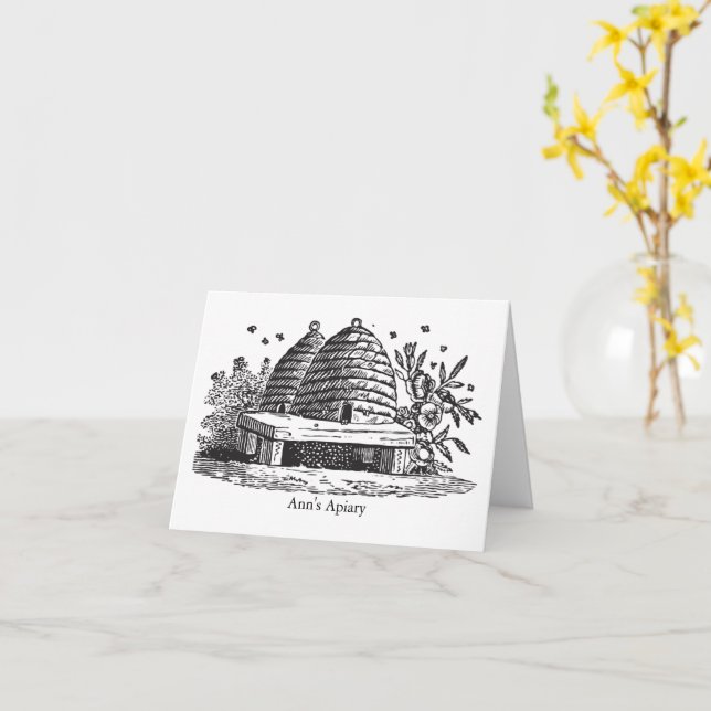 Vintage Bewick beehive bees note cards (Yellow Flower)