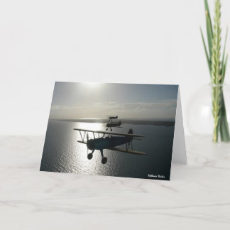 Vintage bi-planes in formation card