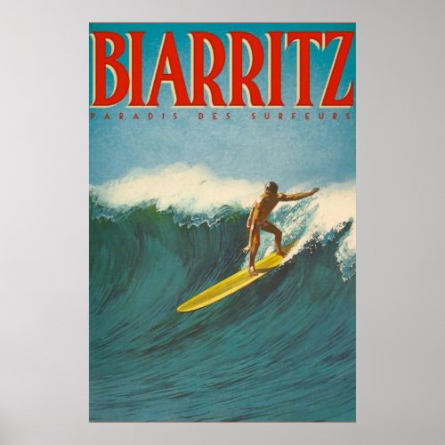 Vintage Biarritz Surfing Poster  Surf Surfer 