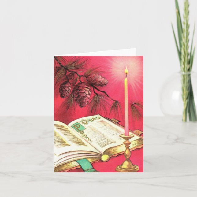 Vintage Bible and Candle Christmas Card (Front)