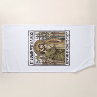 Vintage Biblical Betrayal Kiss Beach Towel