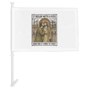 Vintage Biblical Betrayal Kiss Car Flag