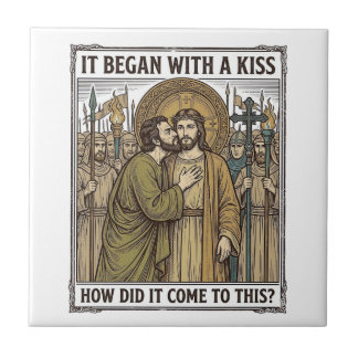 Vintage Biblical Betrayal Kiss Ceramic Tile