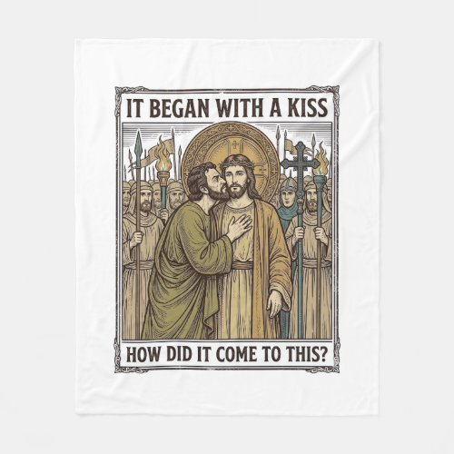 Vintage Biblical Betrayal Kiss Fleece Blanket
