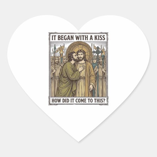 Vintage Biblical Betrayal Kiss Heart Sticker