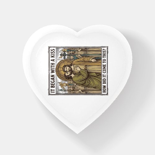 Vintage Biblical Betrayal Kiss Paperweight