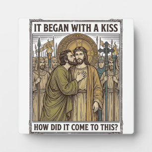 Vintage Biblical Betrayal Kiss Plaque
