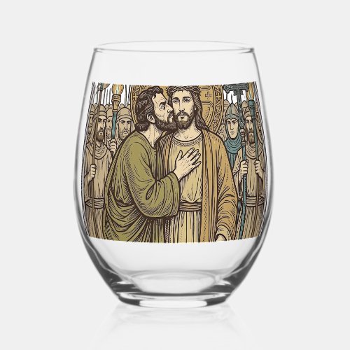 Vintage Biblical Betrayal Kiss Stemless Wine Glass