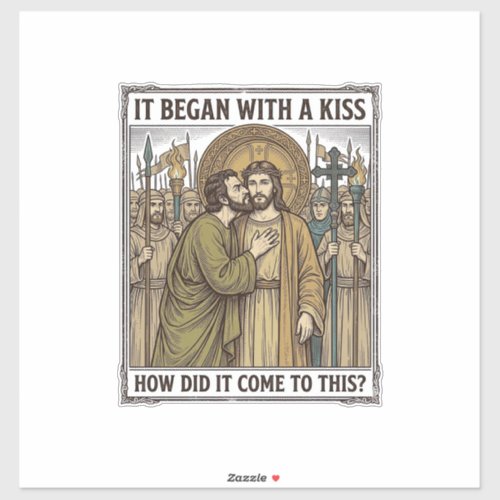 Vintage Biblical Betrayal Kiss Sticker