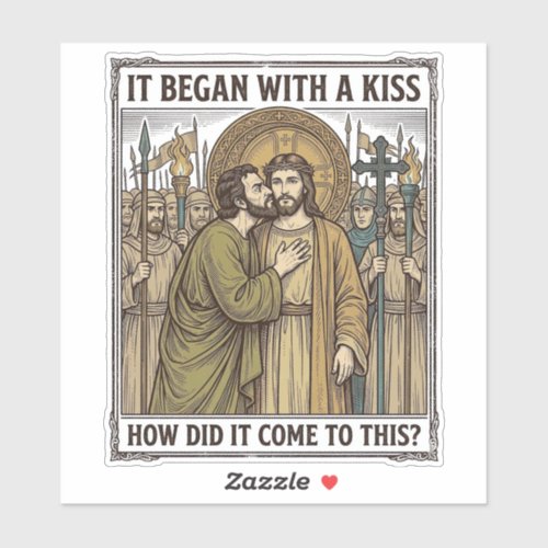 Vintage Biblical Betrayal Kiss Sticker
