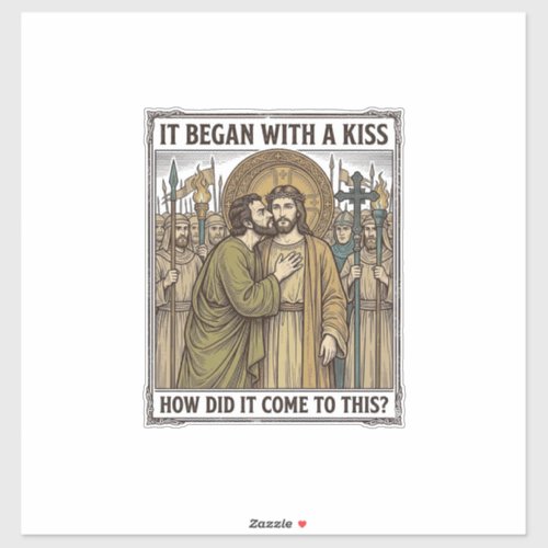 Vintage Biblical Betrayal Kiss Sticker