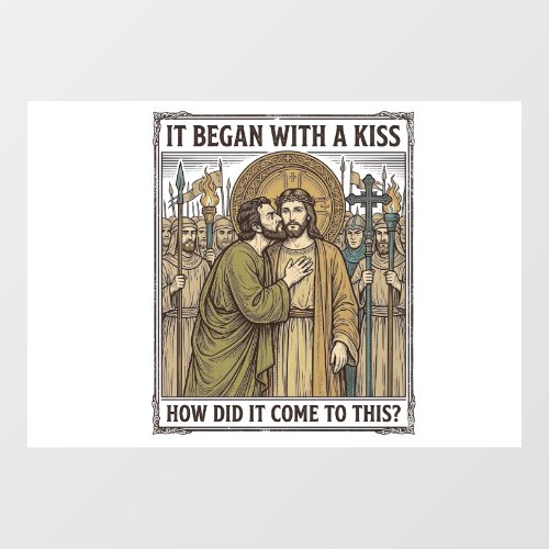 Vintage Biblical Betrayal Kiss Window Cling