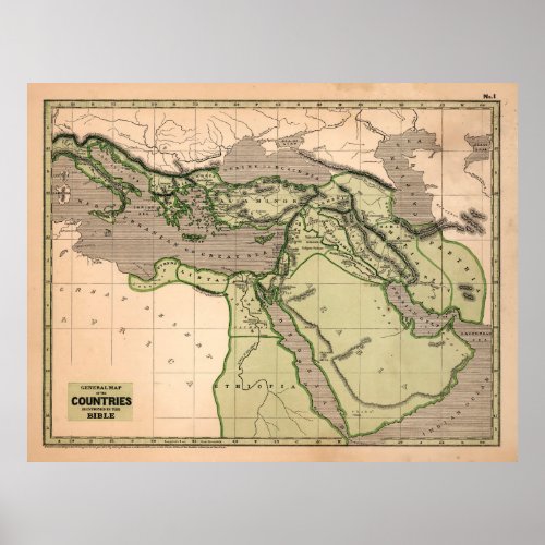 Vintage Biblical Lands Map 1844 Poster