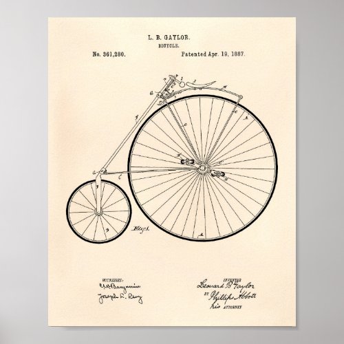 Vintage Bicycle 1887 Patent Art _ Old Peper Poster