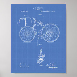 Vintage Bicycle 1890 Patent Art Blueprint Poster