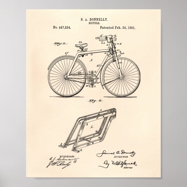 Vintage Bicycle 1891 Patent Art Old Peper Poster (Front)