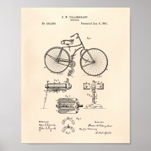 Vintage Bicycle 1891 Patent Art _ Old Peper Poster