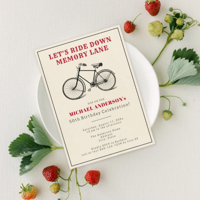 Vintage Bicycle 50th Birthday Party Invitation (Creator Uploaded)