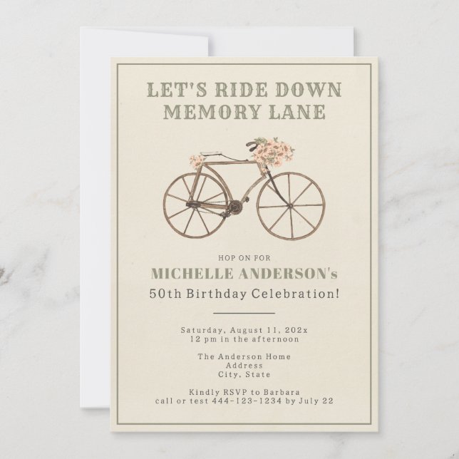 Vintage Bicycle 50th Birthday Party Invitation (Front)