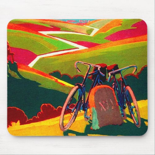 Vintage Bicycle Ad _ Bike on Hillside Mouse Pad