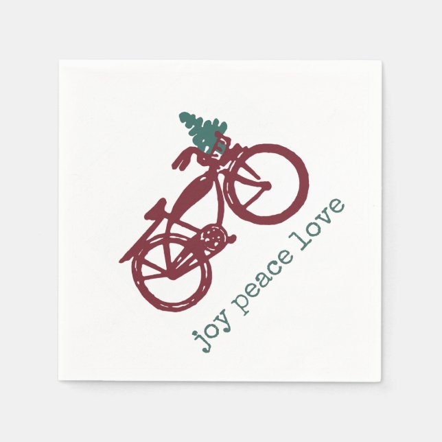 Vintage bicycle and Christmas tree design Napkins (Front)