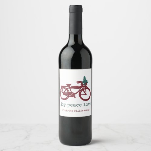 Vintage bicycle and Christmas tree design Wine Label