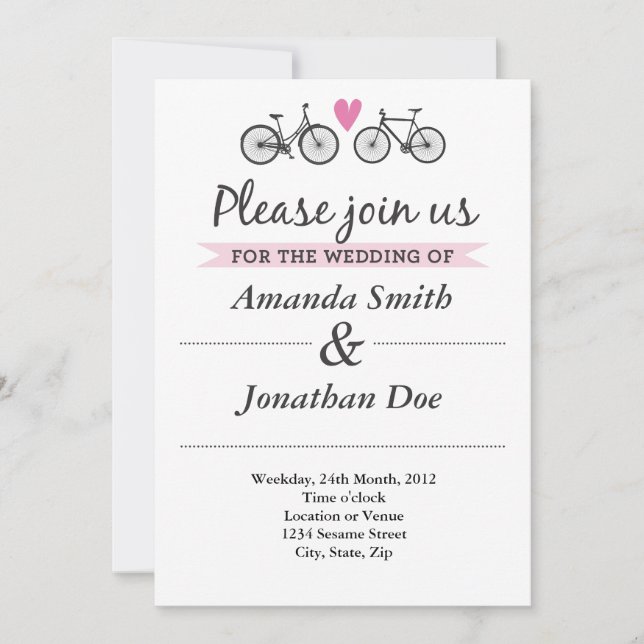 Vintage Bicycle and Hearts Wedding Invitation (Front)