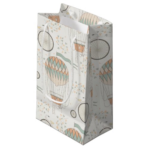 Vintage Bicycle and Hot Air Balloon Pattern Small Gift Bag