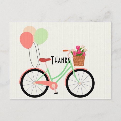 Vintage Bicycle and Tulips Thank You Postcard