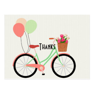 Vintage Bicycle and Tulips Thank You Postcard