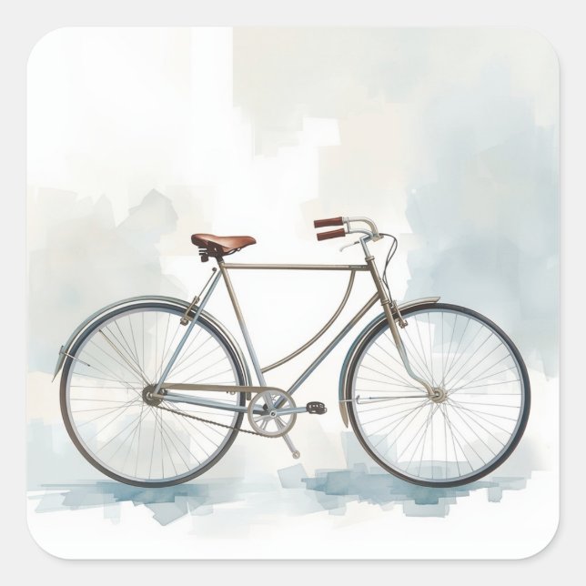 Vintage Bicycle Art in White & Blue Square Sticker (Front)