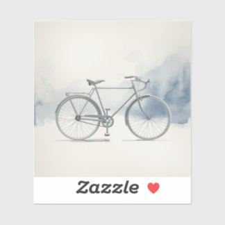 Vintage Bicycle Art in White & Blue Sticker