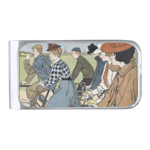 Vintage Bicycle Art Nouveau Cycling Poster Silver Finish Money Clip