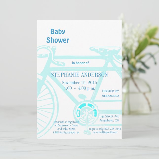 Vintage Bicycle Baby Boy Shower Invitations (Standing Front)